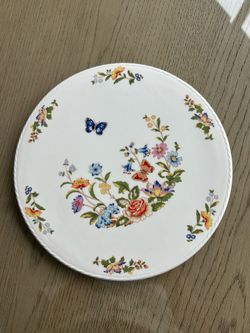 NEW Rare Aynsley Cottage Garden Butterfly Serving Cake Plate Rope Edge 10.5” Bone China, Made In England