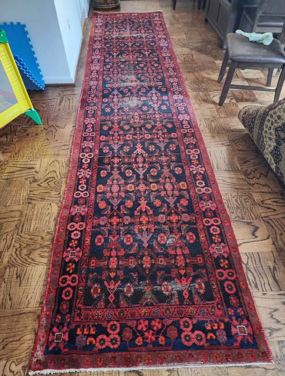 Persian Hamadan Wool runner. 41 inches wide and 16 feet long