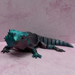 3D Printed Articulated Flexi Teal Blue & Pink Bearded Dragon