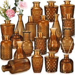 20 Pcs Glass Bud Vase Set Small Vintage Flower Vase In Bulk For Centerpieces Rustic Decorative Glass For Wedding Table Home Christmas Decoration (Dark