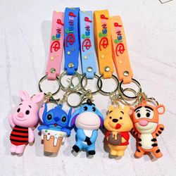  Winnie The Pooh Keychain Cute Bag Decoration Cartoon Couple Silicone Doll Piglet Tigger Eeyore 