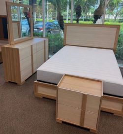Natural Wood Brown and White Queen Bedroom Set🛏️Same Day Delivery🚚 NO CREDIT NEEDED💵
