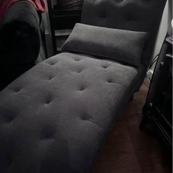 Classic Chaise In Dark Gray Linen Blend With Nailhead Trim