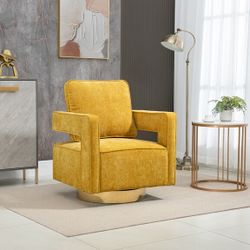 31” W Swivel Accent Open Back Chair Modern Comfy Sofa Chair with Gold Stainless Steel Base [NEW] **Assembly Req** 