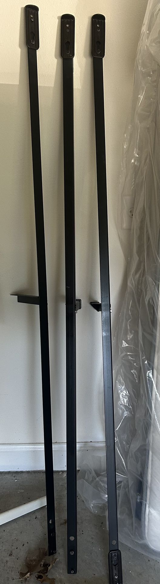 Queen wood bed frame with metal bars