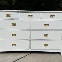REFINISHED Ashley 9 dovetailed drawers with golden handles $399 CAN DELIVER!