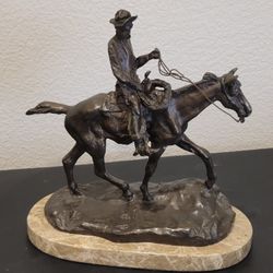 Charles Marion Russell Cowboy Riding A Horse, Circa 1990, Bronze Sculpture