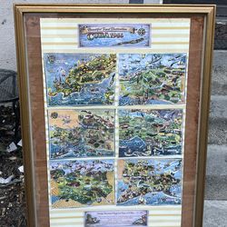 Mid-Century Cuba 1946 Maps by Rafael Lillo – Framed 6-Panel Cuban Tourist Bureau Artwork (36” x 26”)  ⸻  Description:  Large framed reproduction of th
