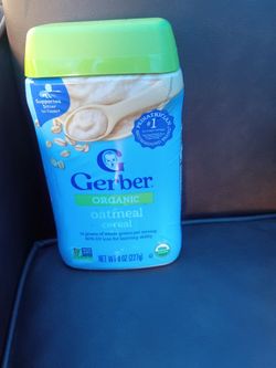 Gerber Organic Oatmeal Cereal, Early On Rice Cereal, Gerber Arrowroot Buscuits,  Enfamil Infant Formula and Yummy Organics