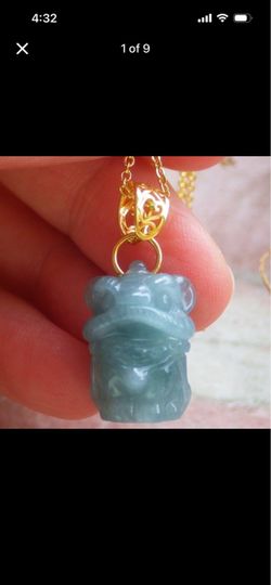 Sterling silver 925 jadeite jade certificate lion dance pendant