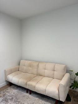 Cream Tufted Futon Sofa Bed