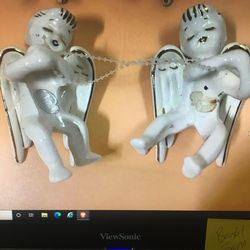 Vintage 2 Pairs Porcelain Cherubs Angels