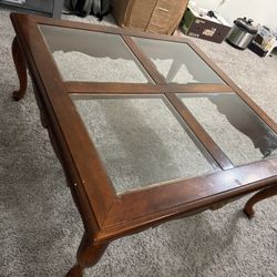 Wood & Glass Coffee Table – Solid Wood Frame 