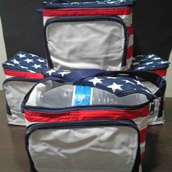 6-Can/Bottle American Flag Cooler Lunch Bag Box Brand New 