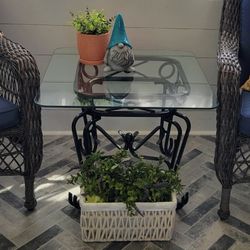Square Glass Top Metal Patio Side Table