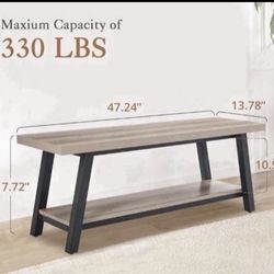 LUE BONA Banco de entrada de zapatos resistente,  dormitorio, extremo de cama, banco de granja de 47 pulgadas,