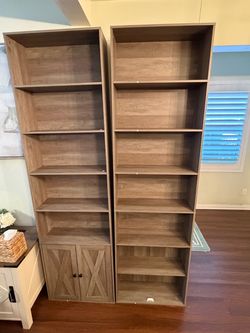 Tall Wood-Tone Bookcase Set of Two