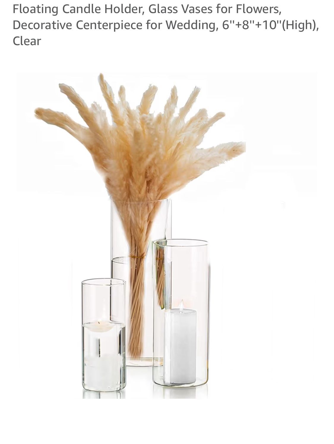 Cylinder Vase for Centerpieces 1 Set (3 Pcs) Hurricane Floating Candle Holder, Glass Vases for Flowers, Decorative Centerpiece for Wedding, 6''+8''+10
