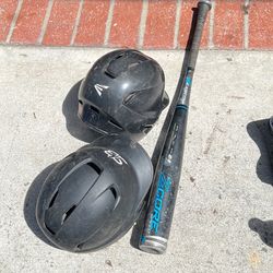 baseball bat and helmet 