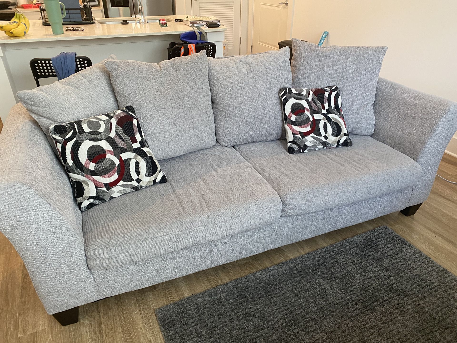 Grey Loveseat Sofa With Pillows