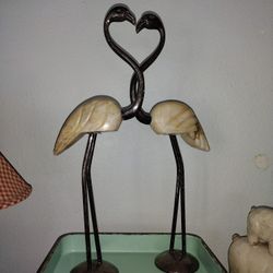 From, Florida, To California, Twin, Flamingos, Marble, And Petina, 19" Tall, Excellent Condition.
