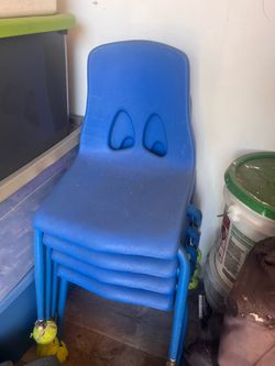 Blue Plastic Stackable Kids Chairs Set of 4