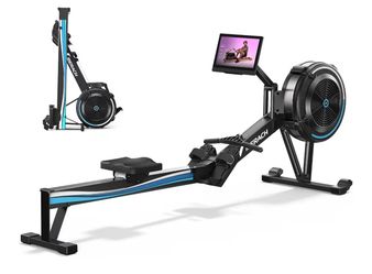 Professional Indoor Rowing Machine, Adjustable Air Resistance Rowing Machines for Home, Ergonomic Comfort Seat, Performance Monitor and Device Holder,