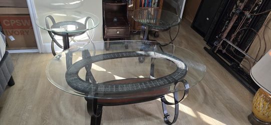 Coffee Table Set-Iron & Glass