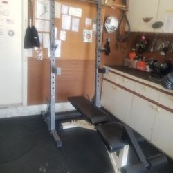 Gym Heavy Duty NAUTILUS Folding Weight Bench PLUS Safety Rack 