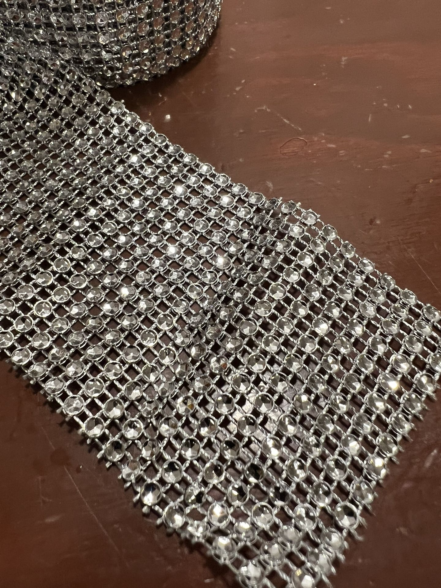 Silver Diamond Mesh Wrap Roll Sparkle Rhinestone Crystal Ribbon