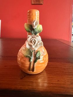 Vintage Made in Germany Porcelain Bud Vase Applied White Roses 3”