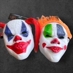 Regent Lot of 2 Killer Klowns Clowns Plastic Masks Halloween Trick or Treat Scary NWT