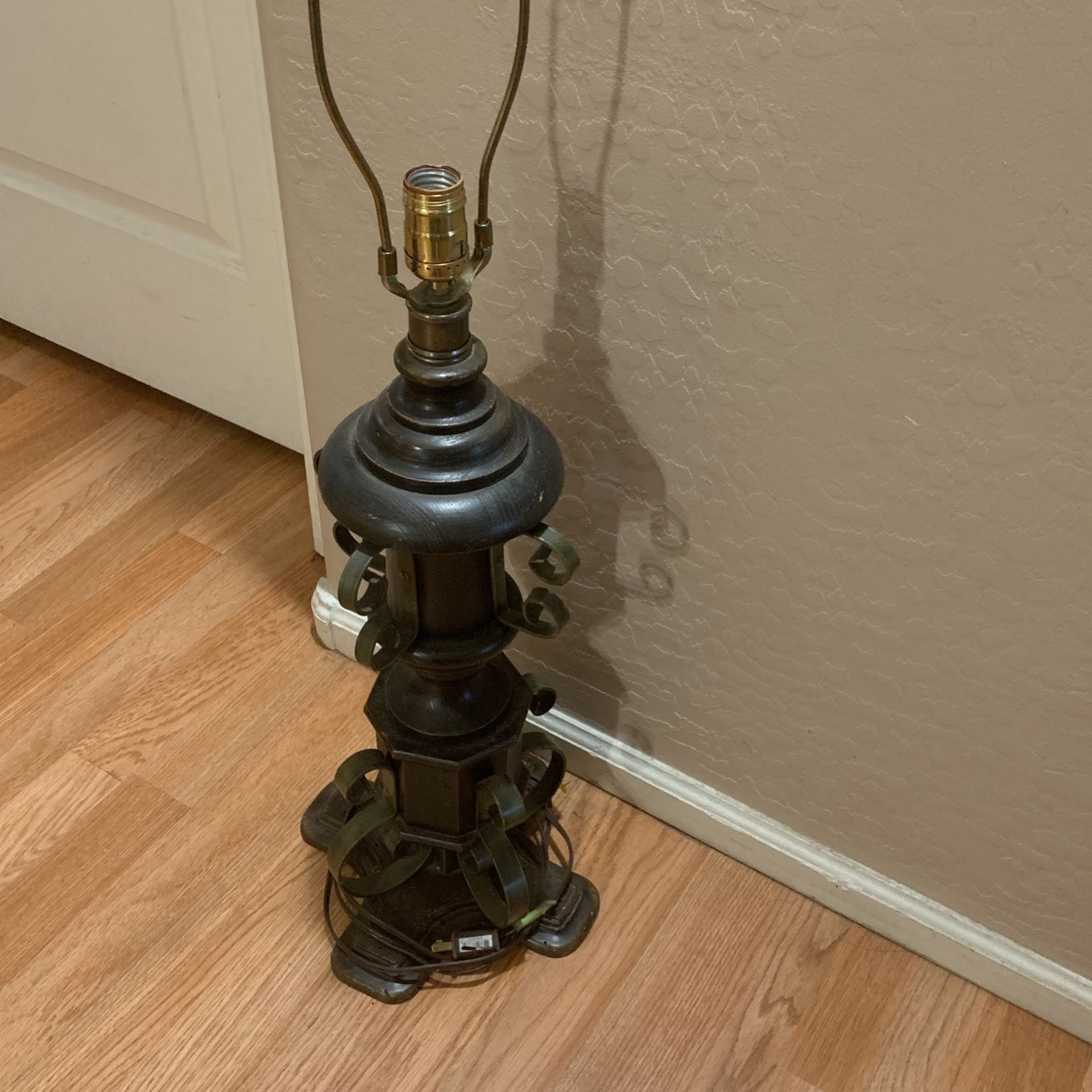 Antique Wood And Iron Lamp