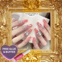 Bad & Bougie Pink Moon & Butterfly Ombre Press On Gel Nails, 10 Pc Set -  FREE GLUE & BUFFER