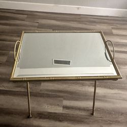 Gold Metal Tray Table with Mirrored Surface