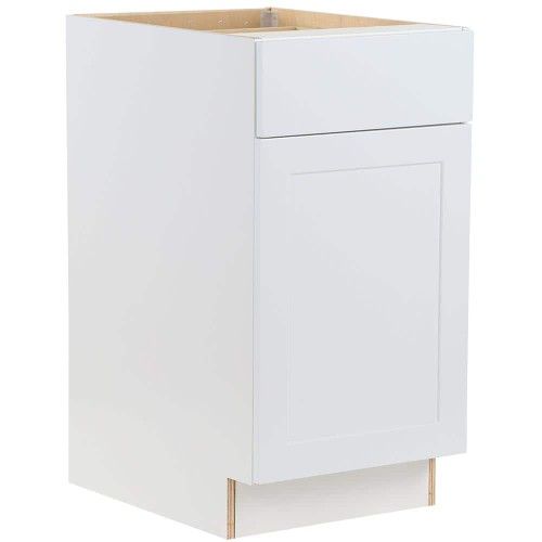 18 in. W x 24.5 in. D White Shaker Base Cabinet w/ 1 Soft Close Drawer & 1 Soft Close Door