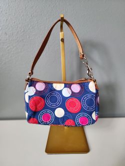 Coach Multicolor Circle Logo Print Small Shoulder Bag Purse Blue Pink Canvas