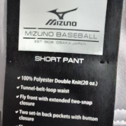 (BB - 34)  MIZUNO ADULT BASEBALL SHORT PANT GRAY SIZE SMALL 