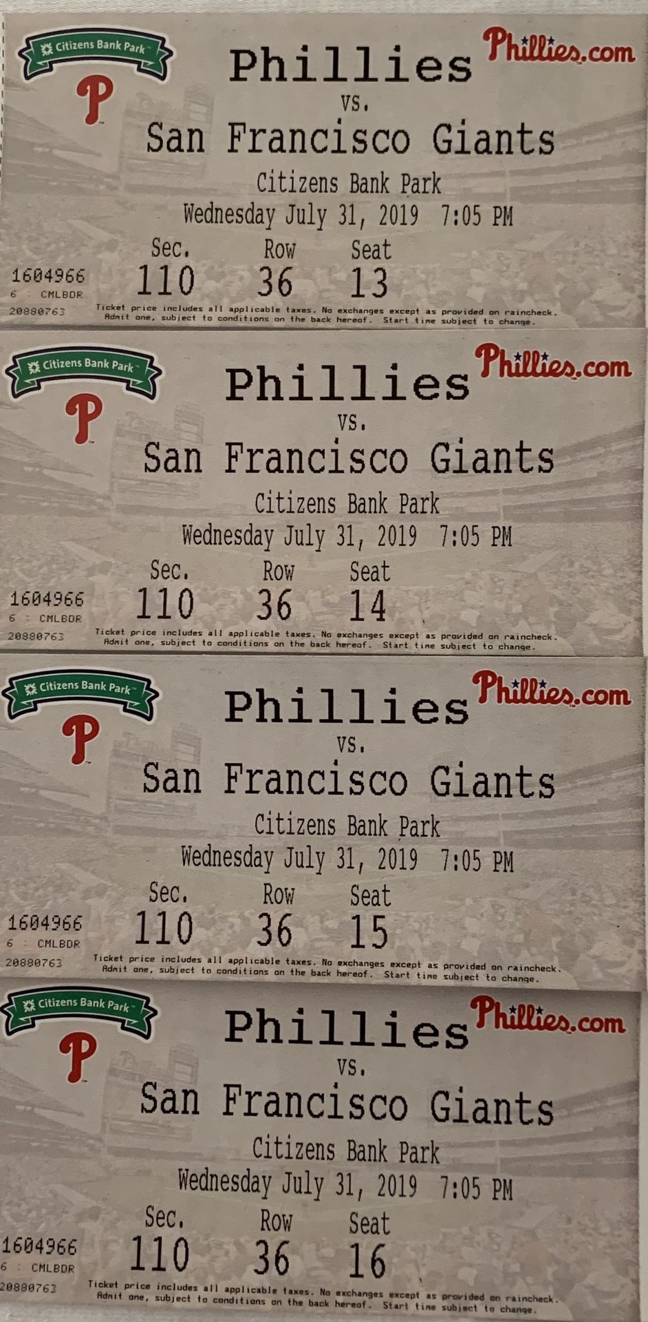 Phillies tickets 7/31/18