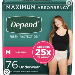 Depend Fresh Protection Adult Incontinence & Postpartum Bladder Leak Underwear for Women, Disposable, Maximum, Medium, Blush, 76 Count (2 Packs of 38)
