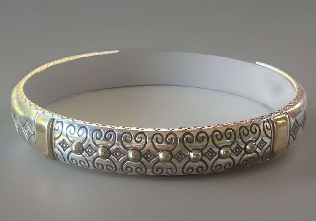 Brighton Etched Two Toned Silver Gold Toned Bangle Bracelet