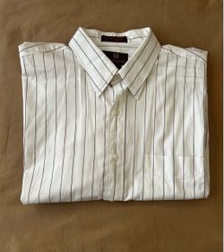 Nordstrom White Pinstripe Button-Down Dress Shirt short sleeve size 17 100% cotton never worn