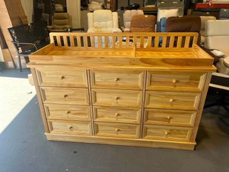 NEW-Baby Changing Table Dresser with Drawers Solid Wood Nursery Organizer Diaper Storage Cabinet with Anti-Tip Safety Design - Wooden