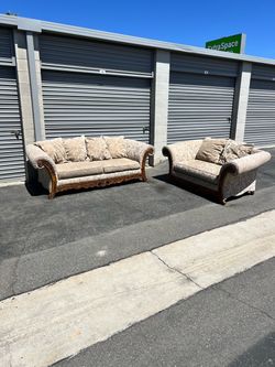 Ornate Carved Wood Sofa and Loveseat Set