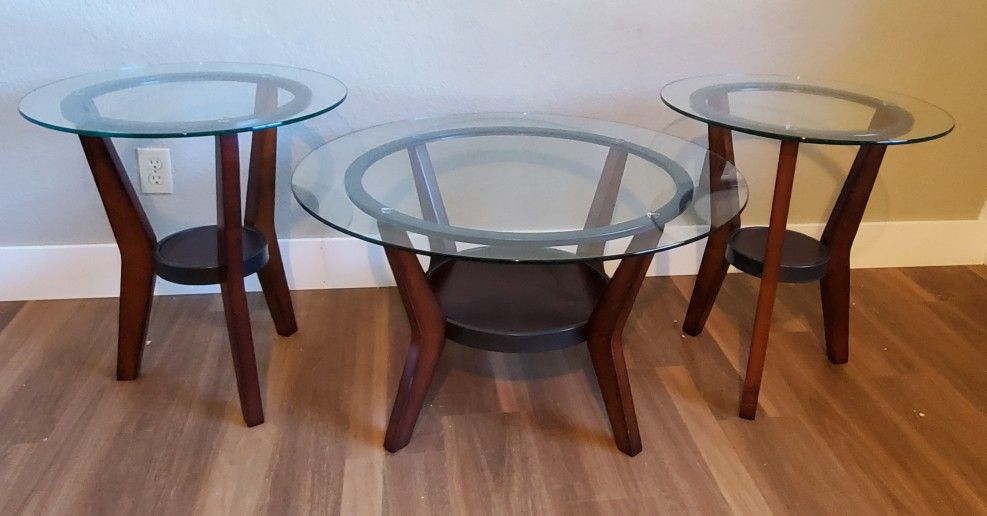Coffee End Table Set Glass Metal Wood