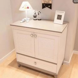 White Wooden Storage Cabinet with 2 Doors and 1 Drawer”