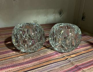 Home Interiors and gift. Set of 2 Clear Cut Glass Votive Candle Holder.