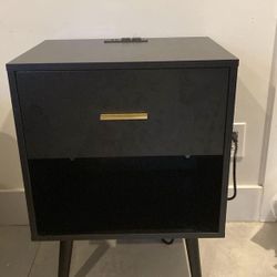 Modern Black Nightstand / End Table with Charging Station