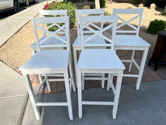 Set of 5 white X- back counter stools