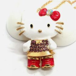 New Betsey Johnson Red Cute Hello Kitty Cat necklace 